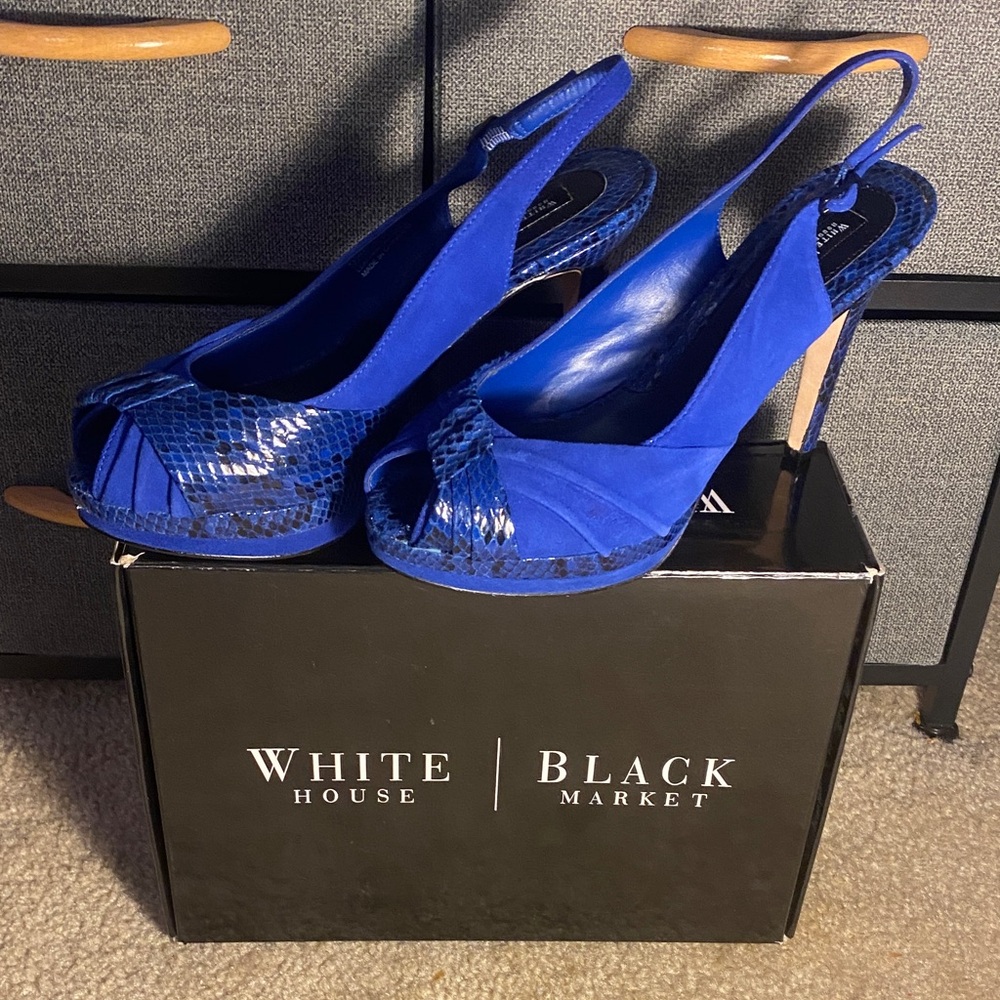 White House Black Market Royal Blue Slingback Heels 8 1/2 M